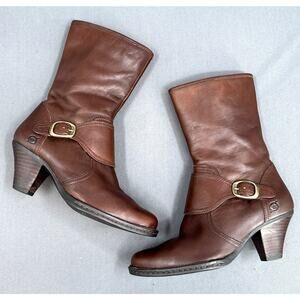 Born Pavan Mid Calf Boots Womens 6 Brown Leather Side zip Western Biker Academia